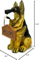 Nature's Mark German Sheperd Dog Puppy Statue with Reversible Welcome Sign and Go Away Sign Resin Garden Decor 12" H by GreenHaven Gardens