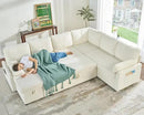 VanAcc Pull Out Sofa, 112 Inch Oversized U Shape Sleeper Sofa Couch with Storage Chaise & 3 Seater, Comfy Couch with Pull Out Bed for Living Room, White Boucle by CozyNest Decor