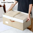 GRANNY SAYS Decorative Storage Boxes with Lid, Large Storage Bins with Double-Open Lid and Divider, Fabric Storage Bin for Clothes, 63L Closet Linen Storage Bin, White/Khaki by CozyNest Decor