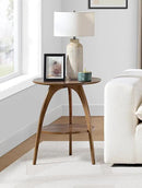 Martin Svensson Home Round Wood Walnut Brown 20" Living Room End Side Accent Table Nightstand with Storage Shelf by CozyNest Decor