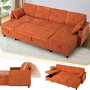 ACMEASE110“ Inches L-Shaped Pull Out Sofa Bed w/Storage Chaise & Adjustable Back, Chenille Sectional Sofa w/USB Port,Tufted Sleeper Couch w/Cup Holders for Living Room, Orange by CozyNest Decor