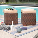 Patiorama 2 Pieces Assembled Outdoor Patio Ottoman, Indoor Outdoor All-Weather Dark Brown Wicker Rattan Outdoor Footstool Footrest Seat with Beige Cushions, No Assembly Required by CozyNest Decor