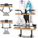 VINAEMO Ironing Board Hanger Wall Mount, 2-Layer Iron and Ironing Board Holder, Laundry Room Shelves Solid Wood with Removable Hooks Home Organization and Storage by CozyNest Decor