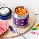 LunchBots Thermal 8 oz Triple Insulated Thermos - Hot 6 Hours or Cold 12 Hours - Leak Proof Thermos Soup Jar - All Stainless Interior - Navy Lid - Purple Dots by TinyTreasures Baby Boutique