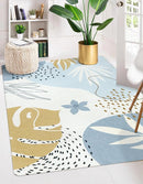 Lahome Boho Blue Area Rug for Living Room - 5x7 Rug Machine Washable Non-Slip Soft Bedroom Rugs Ultra-Thin Large Rug for Dining Room, Botanical Print Indoor Modern Rug for Classroom Nursery Office by TinyTreasures Baby Boutique