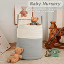 Large Woven Laundry Basket Hamper,100L Cotton Rope Storage Bin for Blankets,Toys and Clothes,Decorative Tall Nursery Hamper for Living Room,Baby Nursery,Bathroom and Bedroom,White and Grey by CozyNest Decor