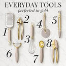 Styled Settings 23-Piece Beige and Gold Utensils Set – Silicone Nonstick Cooking Tools with Garlic Press, Can Opener, Measuring Cups, Utensil Holder – Luxury Kitchen Accessories for Modern Homes by CozyNest Decor