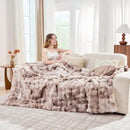 Lotus Karen Faux Fur Throw Blanket Tie-Dye Beige - Big Bubble Rabbit Fluff Blanket for Couch, Large Fluffy Fuzzy Cozy Blankets,Thick Furry Plush Shaggy Blankets,90x90 Inches by CozyNest Decor