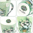 Coffee Mug Sets of 4, 12oz Bone China Porcelain Cups with Art Print Large Handle Dishwasher Microwave safe for Tea Cocoa or Hot Chocolate by CozyNest Decor