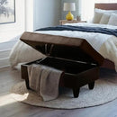 Ottoman Rectangular Storage Ottoman Bench, Flannel Footrest Stool Footstool with Lid for Living Room, Bedroom, Entryway, Dark Brown&Black, 35"x23.5"x17.5" by CozyNest Decor