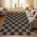 Lahome Checkered Easy Jute Living Room Rugs, 5x7 Black Dining Room Office Rug Farmhouse Washable Carpet, Checkerboard Neutral Non Slip Indoor Outdoor Carpet for Bedroom Entry Patio by CozyNest Decor