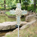 38Inch Solar Cross Garden Lights Outdoor Decorative - Solar Metal&Glass Cross White Hydrangea Flower Stake Lights- Waterproof 20 Warm White LED for Remembrance Gifts & Sympathy Gifts. by GreenHaven Gardens