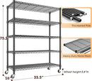 REIBII 1984LBS Storage Shelves with Wheels 75.2"H Wire Shelving Unit, Metal Shelving with Wheels & Feet, 5 Tier Adjustable Metal Dorm Storage Shelves for Pantry Kitchen Garage, 75.2"H x 35.5"W x 16"D by TinyTreasures Baby Boutique