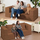 Folding Bean Bag Chair for Adults,3-in-1 Bean Bag Couch Faux Fur Floor Sofa Large Beanbag Convertible Bean Bag Sofa Bed with Pillow in Bedroom,Living Room,Apartment(Queen,Caramel) by CozyNest Decor