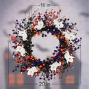 20-Inch Halloween Wreath - Handmade Orange & Black Berry Wreath with Adorable Mini Ghosts, Spooky Front Door Decor for Halloween Party by CozyNest Decor