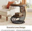 Tribesigns Round End Side Table: 2 Tiers Side Table Set of 2, Vintage End Table for Living Room, Small Bedside Table Accent Table with Arc-Shaped Frame, Light Brown by CozyNest Decor