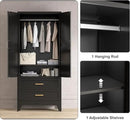 71'' Farmhouse Metal Wardrobe Cabinet with Hanging Rod, 2 Barn Door Wardrobe Closet with Adjustable Shelves,2 Drawer,for Dining Room,Bedroom,Living Room, Cloak Room,Office (Black) by CozyNest Decor