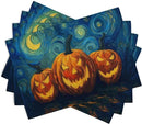 Halloween Placemats Set of 4 Pumpkin Vincent Van Gogh Starry Night Art Linen Table Mats 12x18 Inch Jack O Lantern Farmhouse Place Mats for Party Kitchen Dining Outdoor Indoor Decor by CozyNest Decor