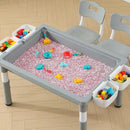 Multi Functional Kids Table and 2 Chairs Set, Graffiti & Building Blocks Double-Sided Tabletop, Toddler Play Table with Drawers, Large Storage Space, Gift for Boys/Girls, Gray by CozyNest Decor