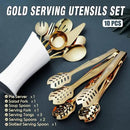 Gold Serving Utensils, OGORI 10-Piece Polished Stainless Steel Gold Serving Utensils Set Include Serving Spoons, Slotted Serving Spoon, Serving Tongs, Serving Fork, Salad Fork, Soup Ladle, Pie Server by CozyNest Decor