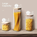 Square Glass Jars with Bamboo Lids [Muti Size Set of 5], Glass Canisters with Airtight Lids, Glass Food Storage Containers for Pasta, Cereal, Flour, Sugar, Best for Kitchen & Pantry by CozyNest Decor