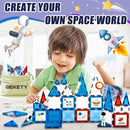 Magnetic Tiles - 58 Pcs Space Magnets Building Blocks Set - Sensory Travel Toys for Toddler - STEM Construction Playboards Stacking Toy - DIY Window Art - Birthday Gifts for Boy, Girl, Kids Ages 3-12 by TinyTreasures Baby Boutique