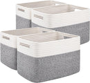 OIAHOMY 4 Pack Storage Baskets for Organizing, Basket for Shelves with Handle, Woven Baskets for Storage Toys, Towels, Books, Cotton Rope Basket 13" L x 9 " W x 7.8 " H, Grey & White by TinyTreasures Baby Boutique