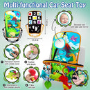 Baby Car Seat Dinosaurs Toys - Kick and Play Double Sided Infant Car Seat Toys with Plush Toys, Mirror, Teether for Baby, Babys Travel Activities, Christmas Birthday Gifts Newborn Infant Toys by TinyTreasures Baby Boutique