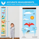 WISE OWL Personalized Growth Chart for Kids - Height Wall Chart for Boys with Peel & Stick Letters for Name - Hanging Canvas Wall Measurement Height Tracker for Baby Gift (Dinosaurs) by TinyTreasures Baby Boutique
