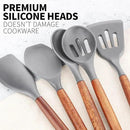 Zulay Kitchen Utensils Set Non-Stick Silicone Cooking Utensils Set with Authentic Acacia Wood Handles - 5 Piece Silicone Utensil Set - Kitchen Utensils Set with 464°F Heat Resistance - Gray by CozyNest Decor