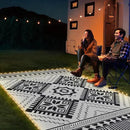 6x9ft Waterproof Outdoor Rug with LED Lights, Boho Reversible Plastic Straw Mat for Patio RV Camping Picnic Balcony Beach Deck Indoor Outdoor Carpet, Black&White by CozyNest Decor