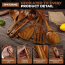 SPATUAMZ Wooden Cooking Spoons, Ladle and Spatula, Fine Polished Teak Wood Cooking Utensils Set of 6, Nonstick Wooden Kitchen Spoon & Spatula Set by CozyNest Decor