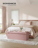 SONGMICS MAZIE Collection - 43 Inches Folding Storage Ottoman Bench, Ottoman Foot Rest, End of Bed Bench, Storage Chest, Load 660 lb, for Living Room, Bedroom, Entryway, Jelly Pink ULSF077R11 by CozyNest Decor