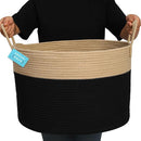 OrganiHaus Woven Laundry Basket, Large Cotton Rope Blanket Holder with Handles, Soft & Sturdy Nursery Hamper, Decorative Toy Bin for Living Room Organization 20x13 inches - Black/Honey by TinyTreasures Baby Boutique