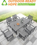 7 Pieces HDPE Outdoor Dining Set, Patio Dining Set with Umbrella Hole, All Weather Outdoor Dining Table Sets for 6, HDPE Patio Furniture Sets for Deck, Backyard, Lawn, and Poolside, Smoke Gray by CozyNest Decor