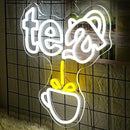Tea Neon Sign Teapot LED Neon Light White Tea Bar Neon Sign Decor Hanging for Coffee Station, Teahouse, Restaurants, Home, Farmhouse, Kitchen Decoration by CozyNest Decor
