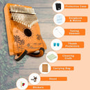 Orora Kalimba 17 Keys Thumb Piano - Songbook included with 25 Songs - Varnished Wood Musical Instrument - Finger Piano with Protection Case, Stand, Accessories - Unique Gift by TinyTreasures Baby Boutique