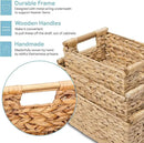 VATIMA Hyacinth Wicker Basket Set 3 size - Rectangular, Wooden Handles, Shelf Organizer, Natural Bins by CozyNest Decor