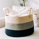 OrganiHaus Woven Laundry Basket, Large Cotton Rope Blanket Holder with Handles, Soft & Sturdy Nursery Hamper, Decorative Toy Bin for Living Room Organization 20x13 inches - Brown/Black by TinyTreasures Baby Boutique