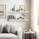 24"x6.8"x1.2" Solid Wood Floating Shelves 2-Pack - Rustic White Finish with Hidden Brackets, Perfect for Storage and Décor in Living Room, Kitchen, Bedroom