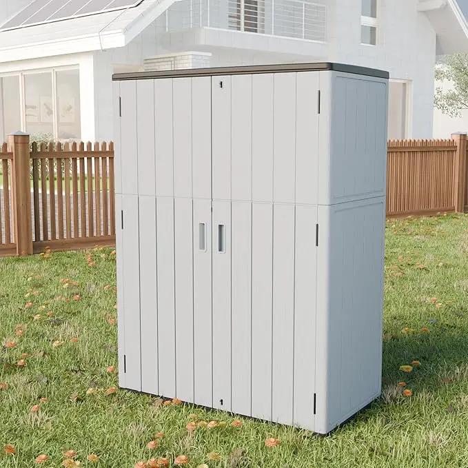 HOMSPARK Outdoor Storage Shed Weather Resistance, Patio Storage Cabinet Lockable Resin Tool Shed for Storage of Bike, Trash Cans, Garden Tools (Light Gray, 66 Cu.ft), photo 4 of 6