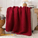 Chunky Knit Blanket Throw, 100% Hand Knit Throw Blanket Handmade Chenille Cable Knit Throw for Couch, Stylish Cozy Soft Rope Knot Crochet Blanket for Home Decor, Red, 50x60 Inches by CozyNest Decor