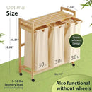 Laundry basket with wheels beige - Large Bamboo Laundry Sorter with Removable Cotton Bags - 3 Section laundry room organization - Durable, Eco-Friendly, and Stylish Storage Solution for Home by CozyNest Decor