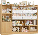 Toy Storage Organizer, 55” Wide Toy Organizers and Storage with 8 Storage Cubbies & 6 Toy Bins, Large Toy Box with Bookshelf, Playroom Storage for Playroom, Oak by CozyNest Decor