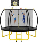 10FT 12FT 14FT 16FT Pumpkin Trampoline for Kids Adults, ASTM Approved Outdoor Recreational Trampoline with Basketball Hoop, Enclosure Net, Yellow by TinyTreasures Baby Boutique