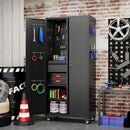71" H Metal Garage Storage Cabinet with Locking Doors and 2 Adjustable Shelves, Rolling Tool Storage Cabinet with Wheels, Drawer, Pegboard and 16 Hooks for Garage, Warehouse, Black by GreenHaven Gardens
