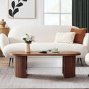 Oval Fluted Coffee Table, 47" Farmhouse Wood Coffee Table Mid Century Modern Center Table Boho Living Room Tables for Living Room Office,Walnut by CozyNest Decor