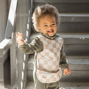 Tiny Twinkle Mess Proof Baby Bib - Waterproof & Lightweight Baby-Led Weaning Apron | 100% Recycled Polyester, Easy Clean & Machine Washable (Black Checkers, Small 6-24 Months) by TinyTreasures Baby Boutique