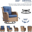 Wicker Outdoor Furniture Patio Furniture Set - 6 Piece Patio Conversation Set with Swivel Rocker Chairs, Loveseat Sofa, Ottomans and Coffee Table, Blue Cushion by GreenHaven Gardens