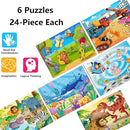 Wooden Puzzles for Kids Ages 3-5, 24 Piece Colorful Learning Toys for Toddler Children - Educational for Boys and Girls (6 Puzzles) by TinyTreasures Baby Boutique